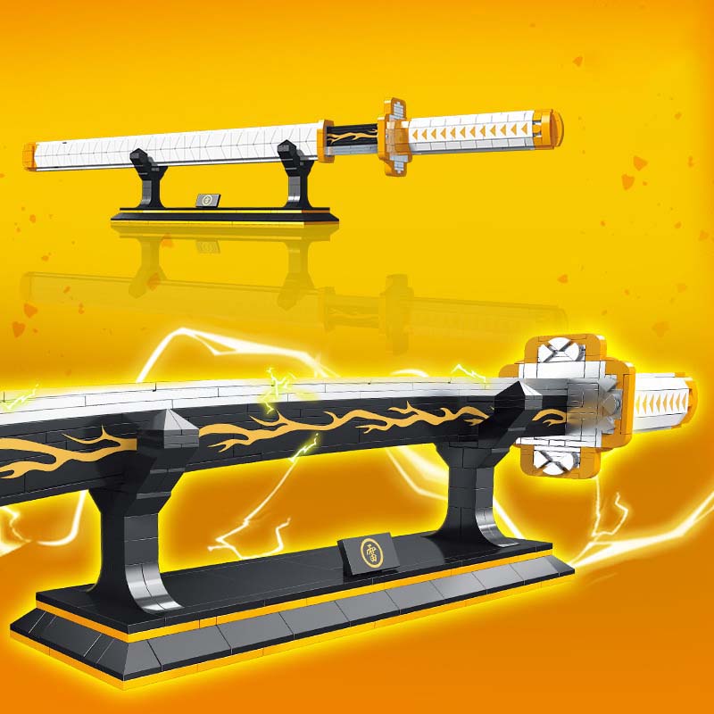 956PCS Demon Slayer Agatsuma Zenitsu Sword Building Blocks Anime Ninja Knife Weapon Katana Model Assemble Brick Toy Kid Boy Gift