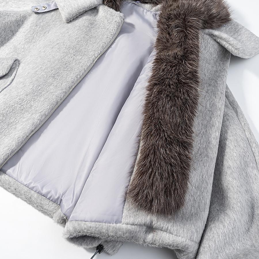 European and American style, new women's clothing, fashionable, casual, versatile big fur collar woolen padded jacket