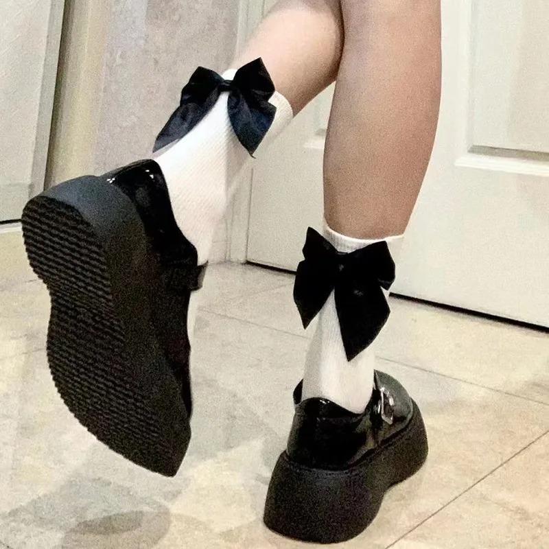 Women's Socks Bow Fashionable Trendy Cute Kawaii Harajuku Sweet Style Lolita Cotton Soft Middle Tube Socks Girl's Gift