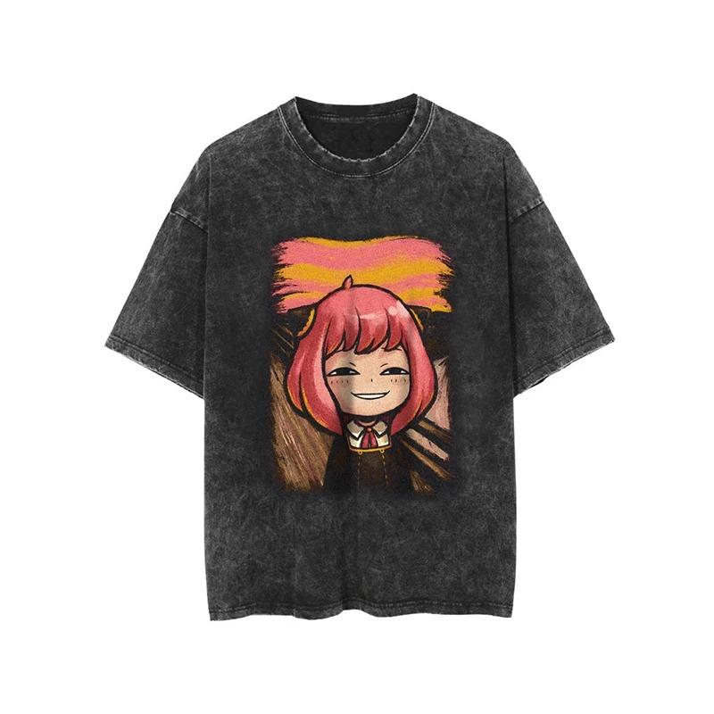 Spy X Family Forger Family Flame Style Vintage Washed Anime TShirt Unisex Spy Comedy Anime Fan Streetwear Tee