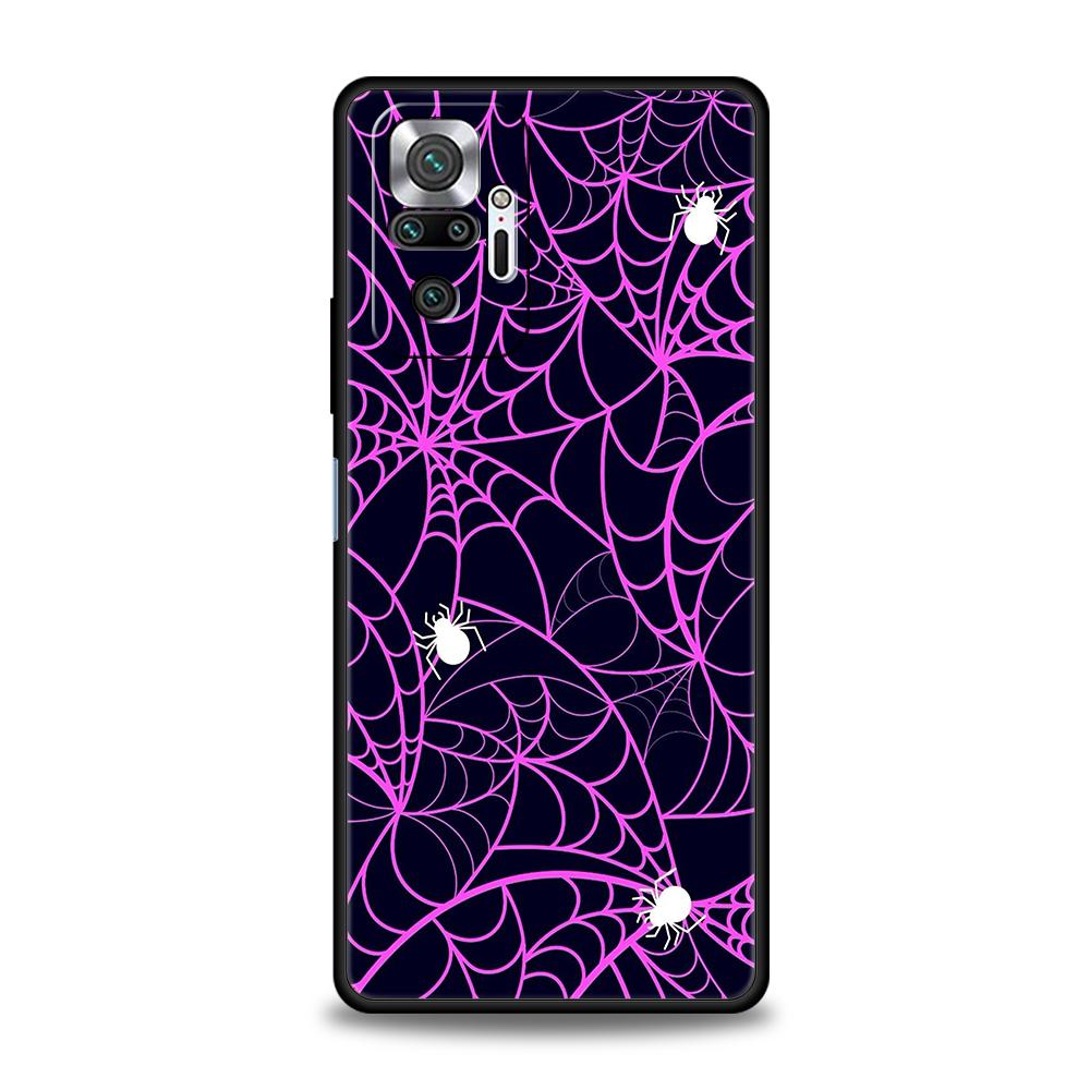 Черный Чехол-Паутина для Телефона Xiaomi Redmi Note 14 5G 13 12 10 11 Pro Plus 4G 14C 13C 12C 10C 9C Мягкий TPU Чехол