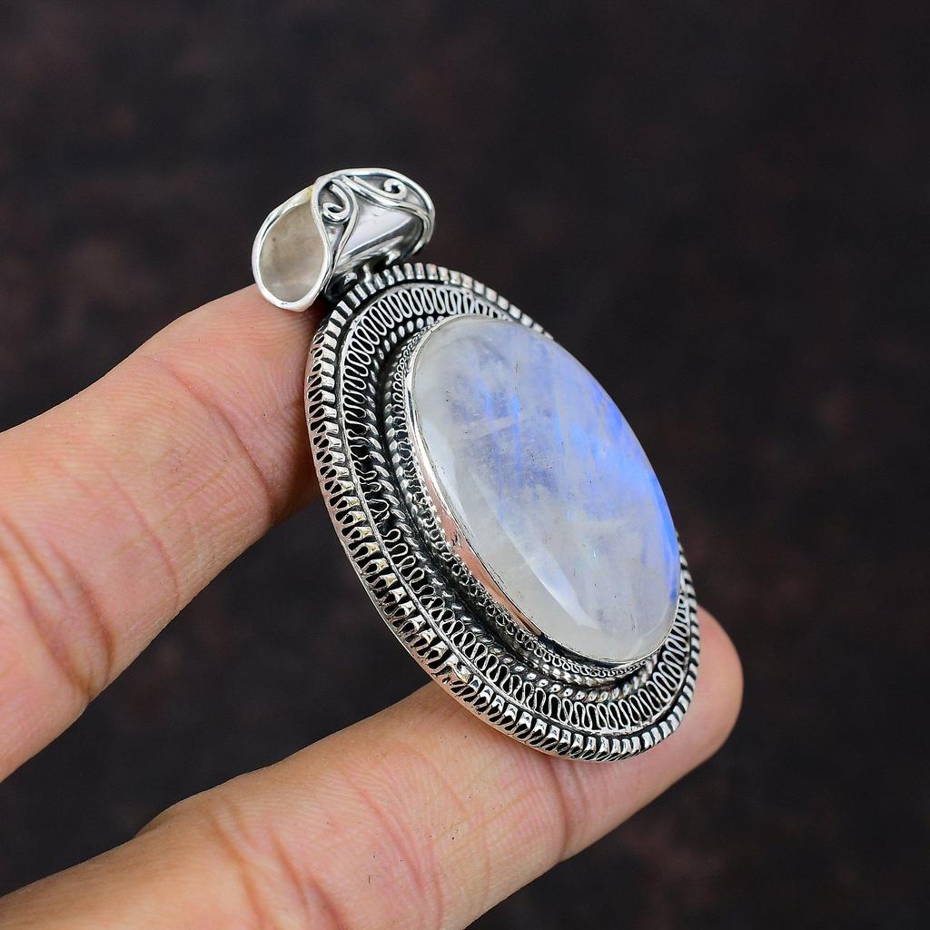 Rainbow Moonstone Pendant Handmade Jewelry 925 Sterling Silver Pendant Vintage Pendant Real Gemstone Pendant Gift For Mom Statement Pendant