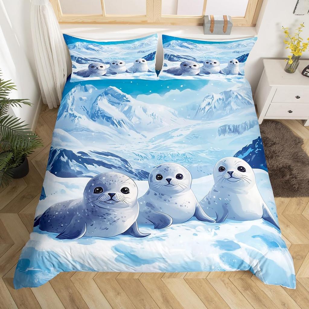 Набор пододеяльников Seal для детей, мальчиков, девочек, размер Queen. Легкие чехлы для одеял с наполнителем. Декор комнаты. 2 наволочки, 1 пододеяльник. Без одеяла.