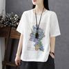 Cotton and Linen T-shirt Women's Short-sleeved Summer Women's Blouse Loose Retro Printed Large Size Women's T-shirt