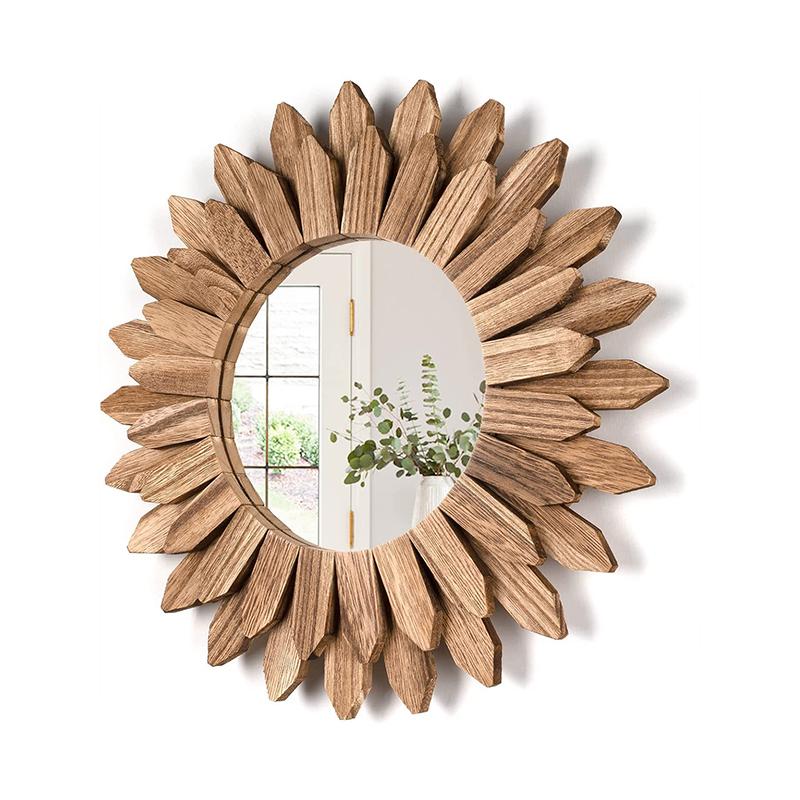 Wooden Wall Mounted Decorative Mirror Bohemian Rustic Wood Farmhouse Mirror