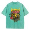 Casual Womans Acid Wash T-Shirts Retro Manga Bees Printing Tops Crewneck Distressed Oversize Cotton Tees Trend Clothes
