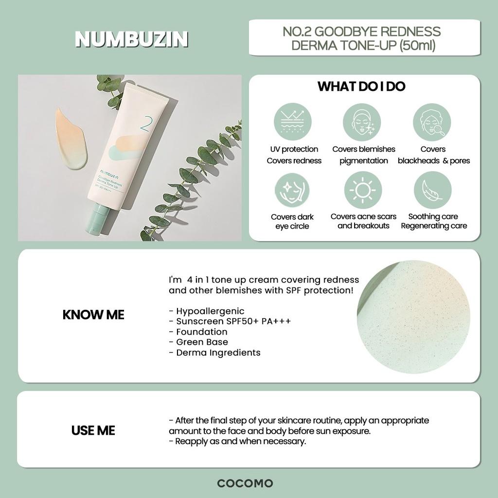 NUMBUZIN No.2 Tone Up Good Bye Redness Derma крем SPF50+PA++++ /Сыворотка: Протеиновая кремовая сыворотка/Глубоко очищающий свежий крем