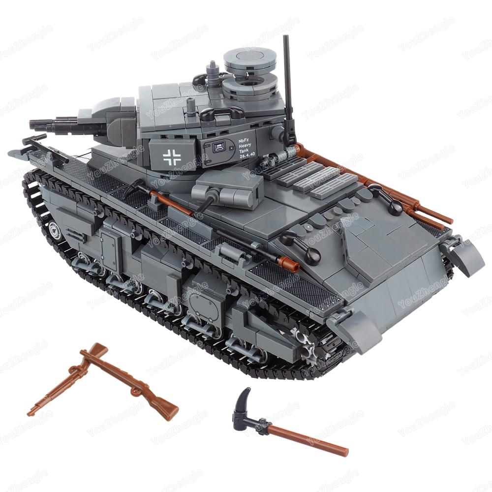Multi-turret NbFzip Heavy Dark Grey Tank Building Block Assembly MOCww2 Figures Weapons Equipment Scene Model Ornaments Gift Toy