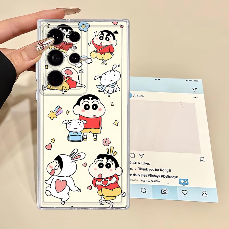 Phone Cover Case for Samsung Galaxy S25 Edge S22 FE S20 Plus Note 20 Ultra 10 S26 S21 S24 S23 Ultra Cute Crayons Shinchan