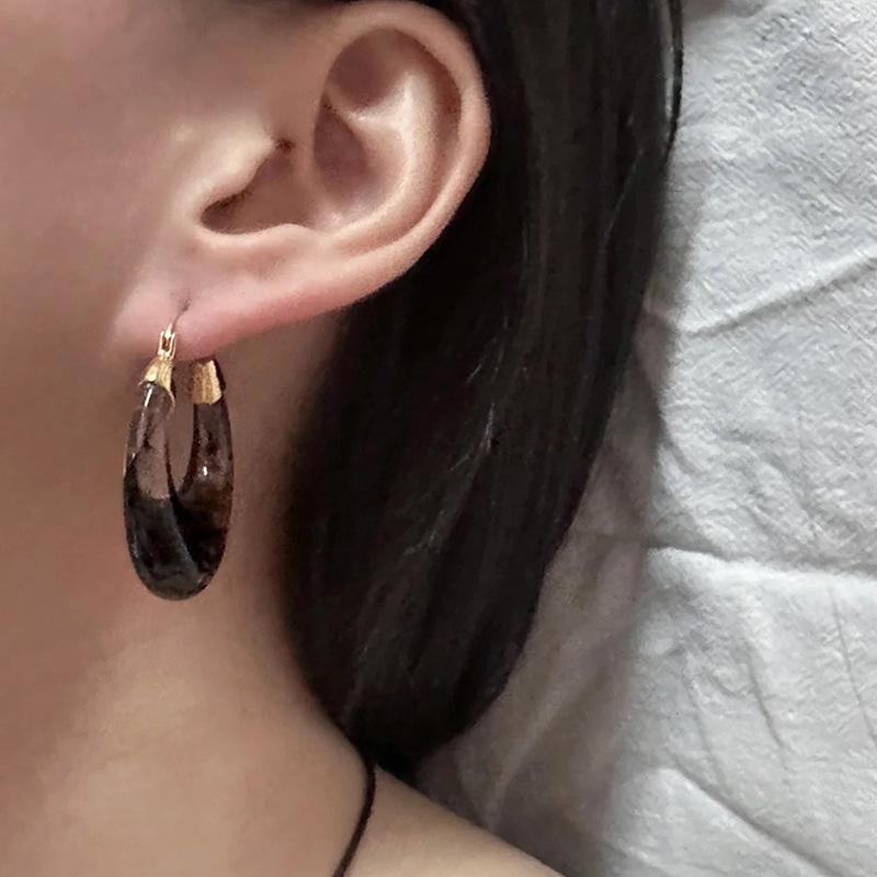 Овальные серьги-клипсы из смолы с эффектом размазывания в форме буквы U, ретро, нишевые серьги в стиле Майяр, модные серьги с высоким темпераментом