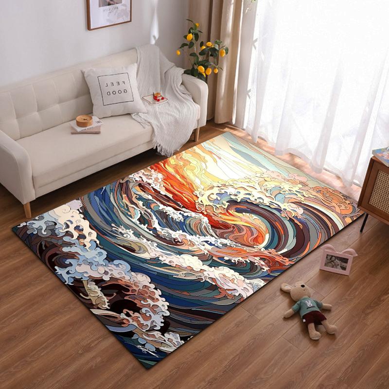 Abstract Ocean Wave Pattern Carpet, Colorful Artistic Home Decor Rug Suitable for use as an anti-slip for living room bedroom sofas