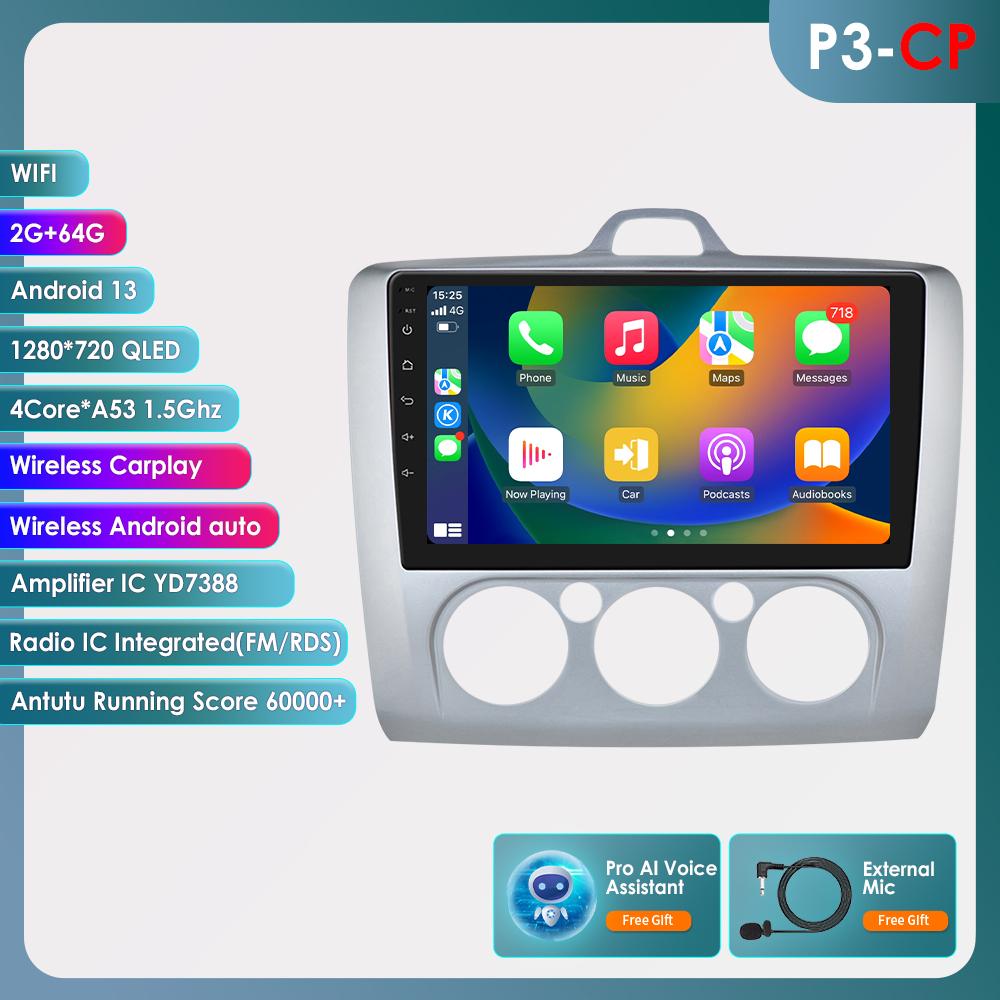 OSSURET Android13 Автомобильное радио для Ford Focus 2 3 Mk2 Mk3 2004-2011 Мультимедийный видеоплеер Навигация Интеллектуальный экран GPS 2Din Carplay 4G Авто Стерео