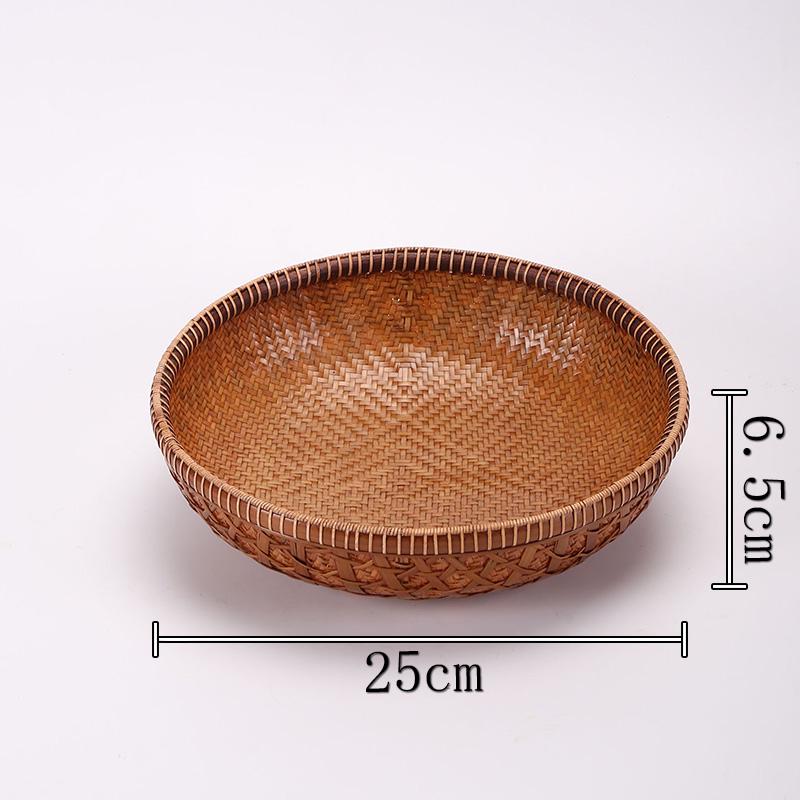 Lacquered Bamboo Woven Basket: Round Retro Fruit, Snack, and Tea Tray