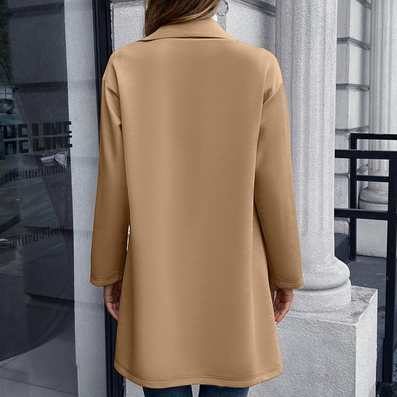 Autumn Mid Long Solid Casual Loose Women Jacket Double Breasted Formal Office Jackets for Women Fashion Winter Pockets Notched Ladies Coat 24899