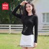 MINISO Женская футболка с круглым вырезом, длинным рукавом и принтом «Рыбья кость»