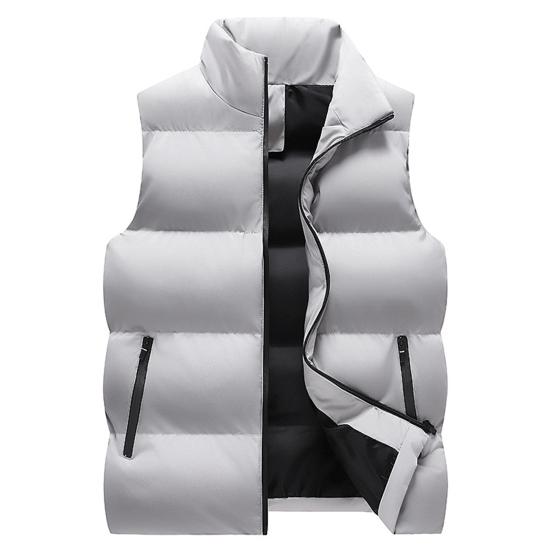 Men Winter Waistcoat Thick Padded Windproof Sleeveless Stand Collar Neck Protection Zipper Pockets Cardigan Solid Color Wintwer Outdoor Outerwear