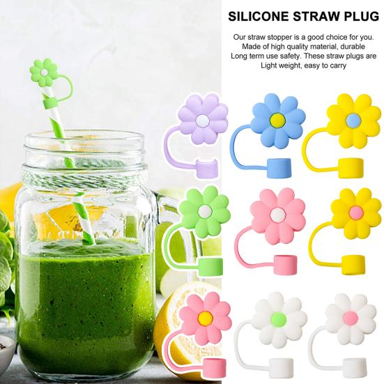 Silicone Straw Cap 10mm/0.4in Flower Shape Dust-Proof Insect-Proof Reusable Straw Tips Lids Funny Cartoon Tumbler Straw