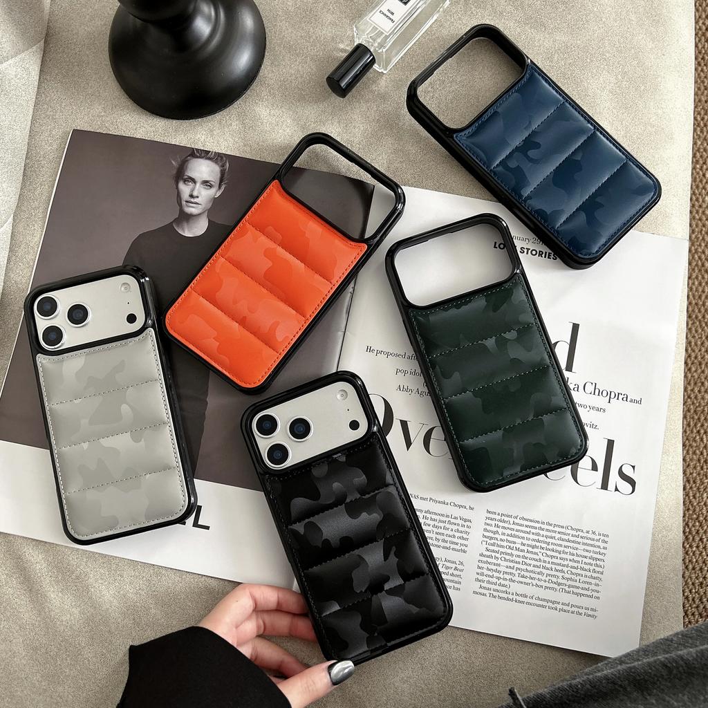 3D Чехол-пуховик для iPhone Air 17 16 15 14 13 Pro Max Камуфляж Пуховики Крутой Мягкий Хлопковый Наполнитель Задняя Крышка