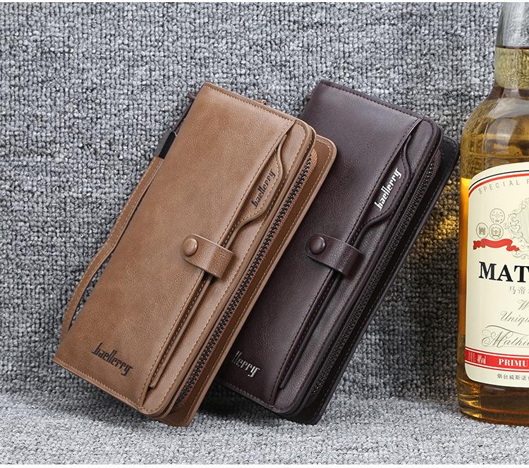Mens Vintage Pu Leather Clutch Bag Casual Cell Phone Bag with Lanyard Multi-card Long Wallet Gift for Boyfriend Husband