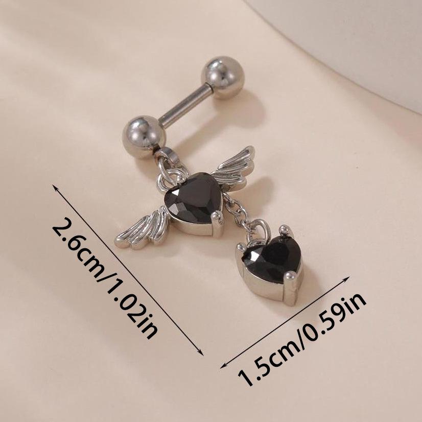Простые серьги в форме сердечек с крыльями ангела, подвеска из нержавеющей стали с кисточками, женское пирсинговое кольцо для пупка
