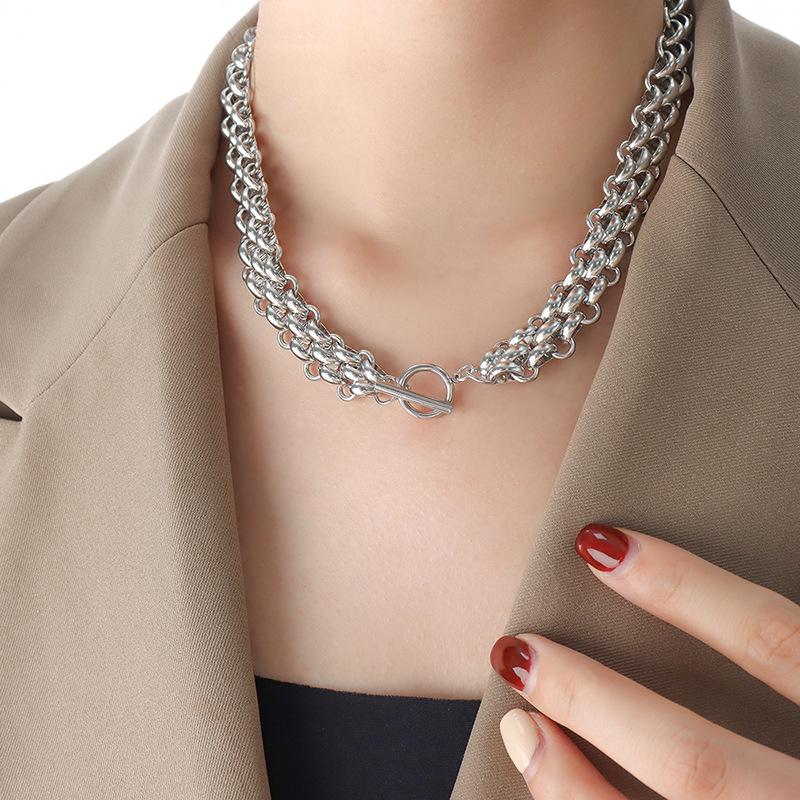 Комплект из массивной титановой цепи и браслета: Вдохновленный хип-хопом, не выцветающий, стиль унисекс