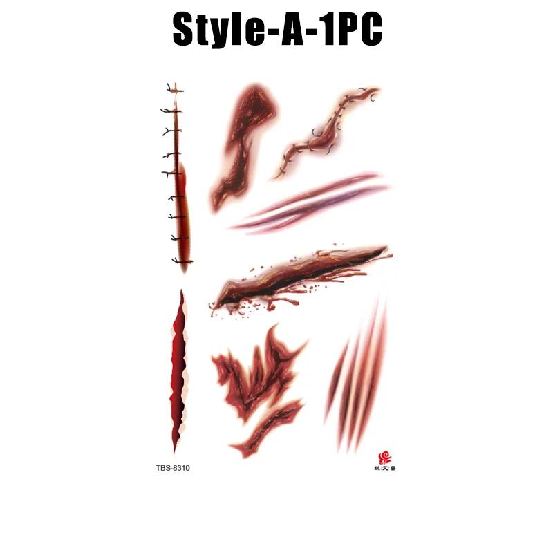Хэллоуин Водонепроницаемые Временные Наклейки Татуировки Сексуальный Кровавый Макияж Зомби Шрам Татуировка Украшение Рана Ужас Кровь Наклейка