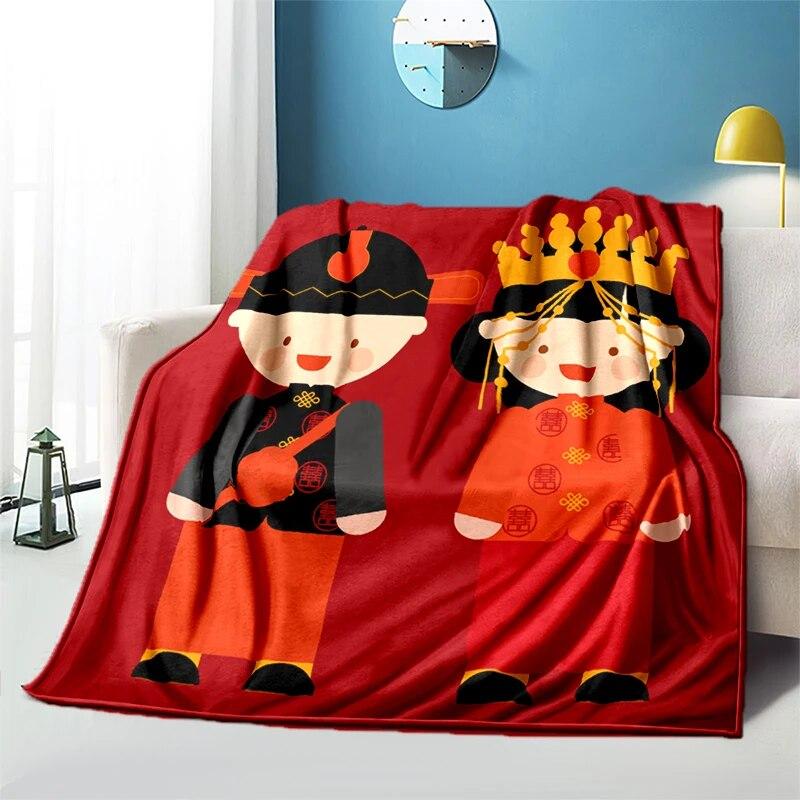 Китайское свадебное плюшевое покрывало с героями мультфильмов, тонкие одеяла для пикника, современное фланелевое одеяло Gedruckt Bettdecke Geschenk
