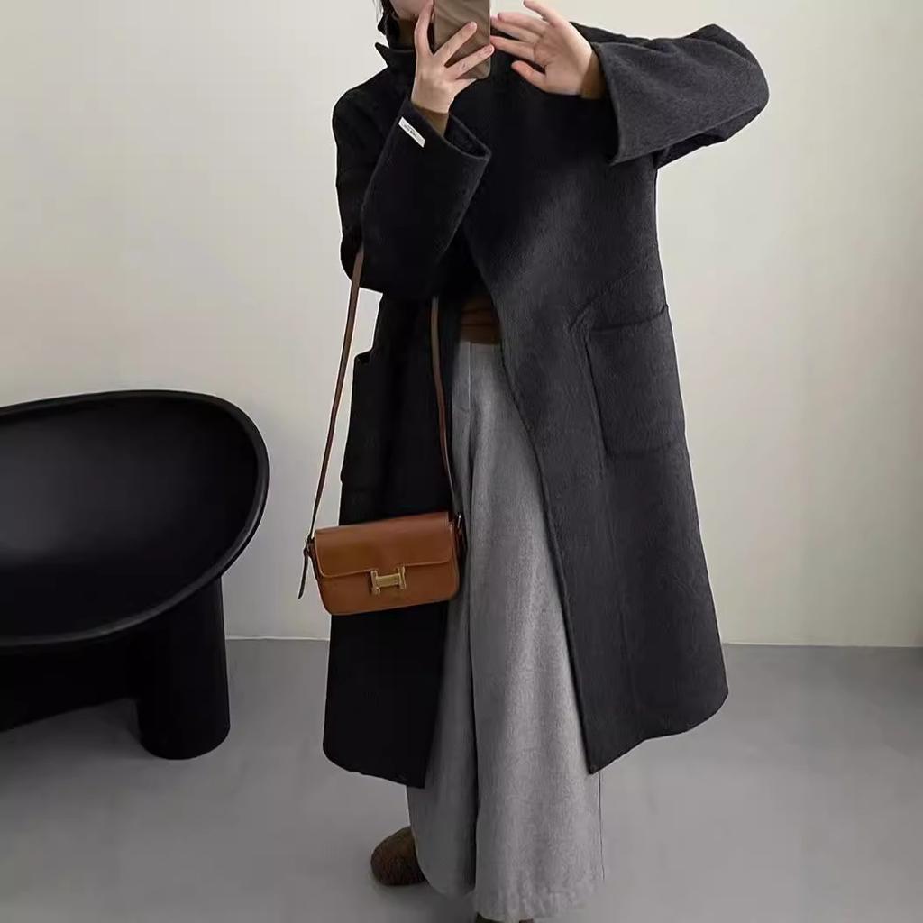 Новое осенне-зимнее двухстороннее шерстяное пальто в корейском стиле, длинное шерстяное пальто высокого класса для женщин