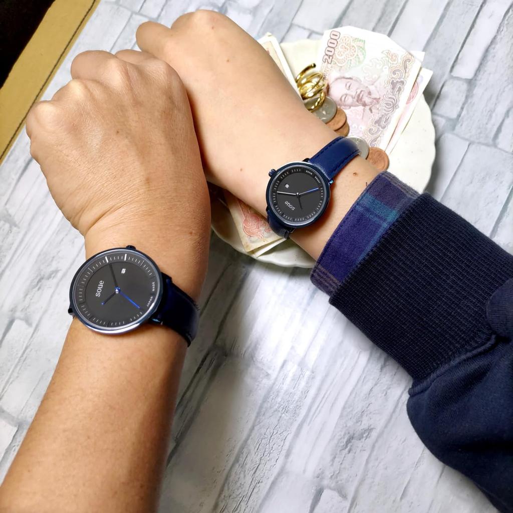 Soue Pair Watch A Basics Pair Watch Ladies Pair Couple 38mm X 30mm Leather Belt Leather Band Blue Black Dial [SOUE] Men's