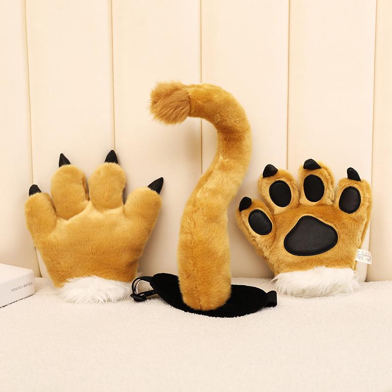 Мультяшный Животный Тигр Хвост Лапа Плюшевая Игрушка Динозавр Леопард Перчатки Повязка на Голову Кукла Детский Реквизит для Выступлений