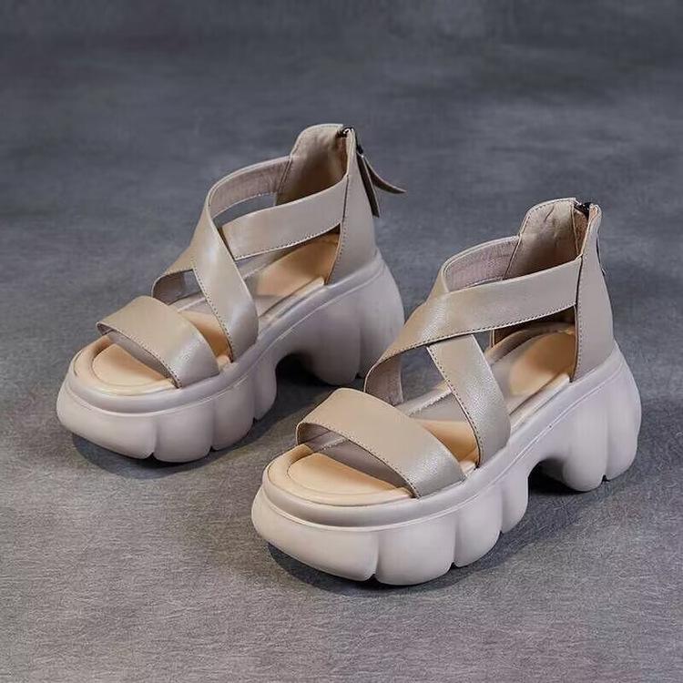 Новые китайские сандалии-бублики в стиле ретро с толстой подошвой, увеличивающие рост, универсальные римские сандалии для женщин, лето 2025, новый перекрестный ремень