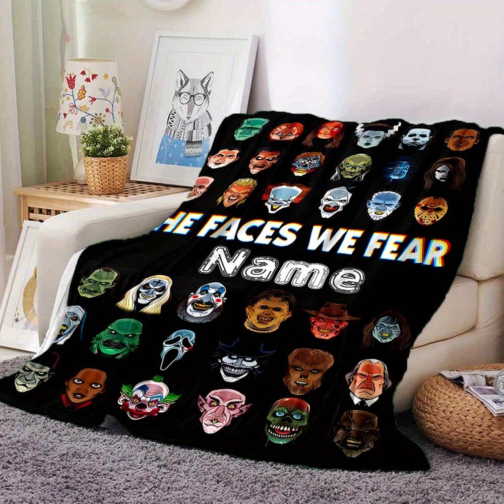 Halloween Monsters Horror Faces Customized Your Name Blanket Lightweight And Comfortable Warm Blanket Suitable For Bed Home Chair Office Sofa Camping