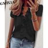 GMXIA Women's Fashion Casual Leisure Solid Color Print Short Sleeve V Neck Blouses & Shirts