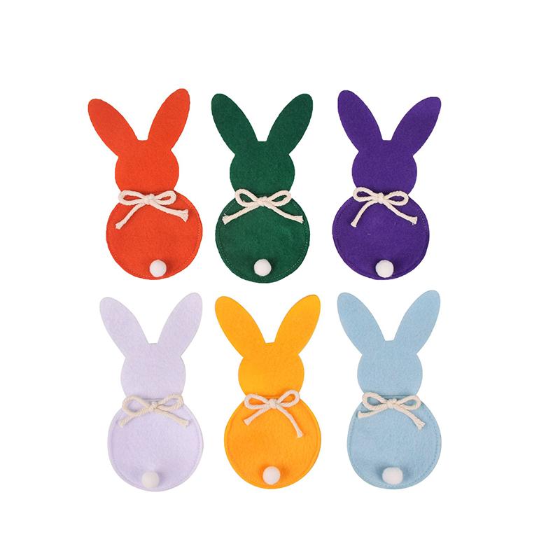 6PCS/Set Easter Bunny Felt Cutlery Holder Bag Tableware Knife Fork Cover Bag Party Accessories Happy Easter Party Decorations