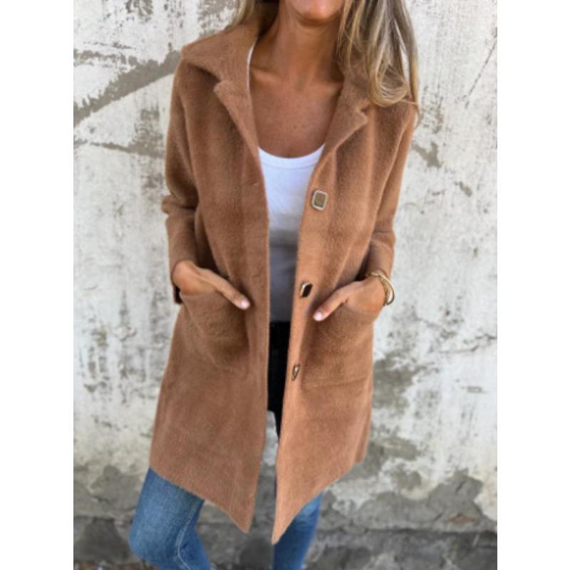 YYFS Женские модные повседневные однотонные куртки и пальто с воротником-поло на осень-зиму с длинным рукавом и принтом