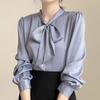 Women Blouses Shirts 2025 Spring Long Sleeve Women Blouse Shirt Bow Collar Black White Chiffon Blouse Shirt Women Tops J862