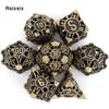 7 Pcs Yellow Black Metal Hollow Metal Polyhedral Dice Set Suitable for Role-Playing RPG Board Game Card Game