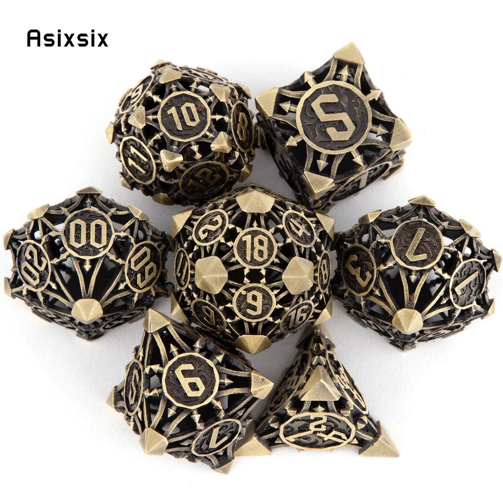 7 Pcs Yellow Black Metal Hollow Metal Polyhedral Dice Set Suitable for Role-Playing RPG    Board Game Card Game