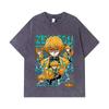 275 GSM Washed T-shirts 100% Cotton Demon Slayer V100 Zenitsu Print Unisex Heavy Cotton T Shirt