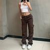 High Waisted Cargo Pants Women Pocket Fashion Straight Long Trousers Ladies StreetwearCasual Vintage Baggy Wide Leg Jeans Woman
