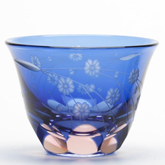 Glass Workshop Saiho Edo Kiriko Glass Cup Cherry Blossom Pattern Blue Pink Presentation Box Flower Kiriko Glass