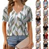 Women's Fashion Floral Print Top Puff Short Sleeve V-neck T-shirt Loose Casual T-shirt