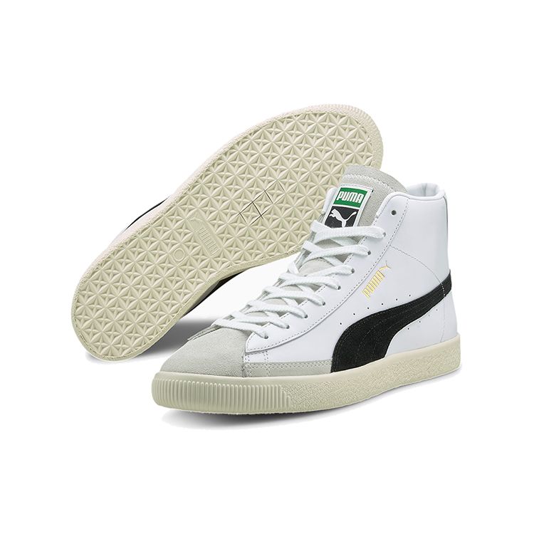 Puma Basket Mid Vintage White Black Men Sneakers Team-Gold 381245-01