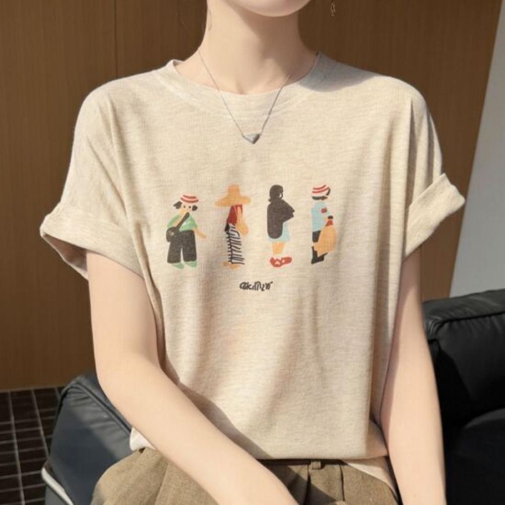 Navava Women S Daily PrinTing PoinT Round Neck Cap Sleeve T ShirT nT3295