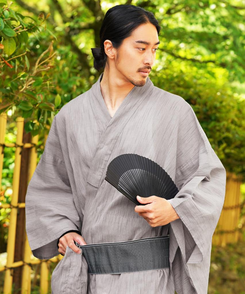 Юката комплект из 6 предметов Shingen Waist SO Белый Серый Willow Easy to Yukata Лето Японский Японский [Rochelle] Мужской (Юката, Оби, Гета, Сумка, Веер, Ремень)