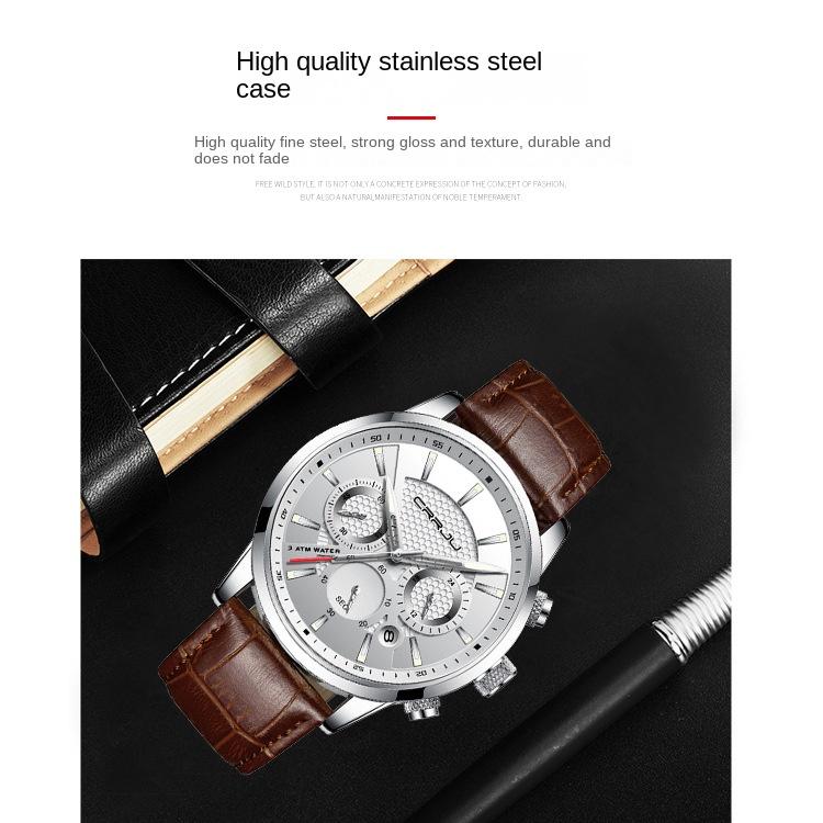 CRRJU-2212L Belt Six-pin Chronograph Watch Fashion Men's Watch Business Men's Watch