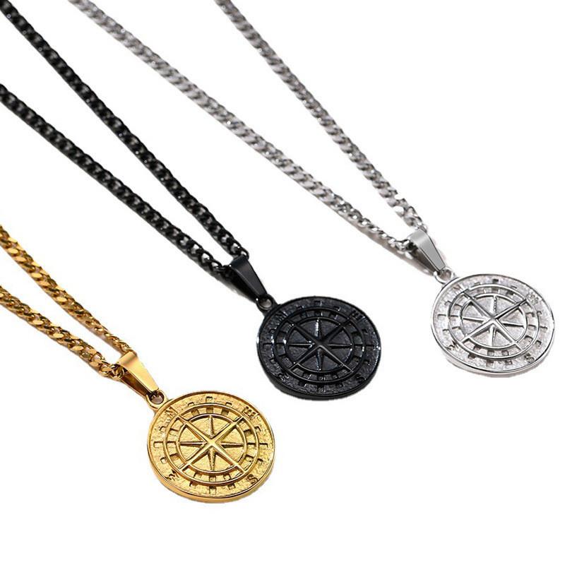 Trendy Retro Alloy Travel Compass Pendant Necklace With Elegant Geometric Charm For Women
