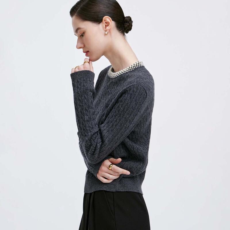 GIOVANNI VALENTINO Women's Beaded 100% Wool Crew Neck Sweater