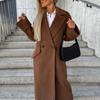 Woman Fall Winter Overcoat Solid Color Loose Double-breasted Straight Long Sleeve Thick Windproof Mid Length Lapel OL Commute Style Coat