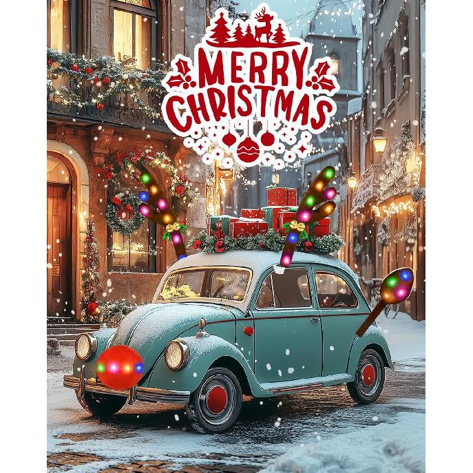 Christmas Reindeer Antlers Car Decoration Kit, LED Lights Nose Vehicle With Jingle Bells Rudolph, Auto Holiday Accessories For SUV Van Truck Decor